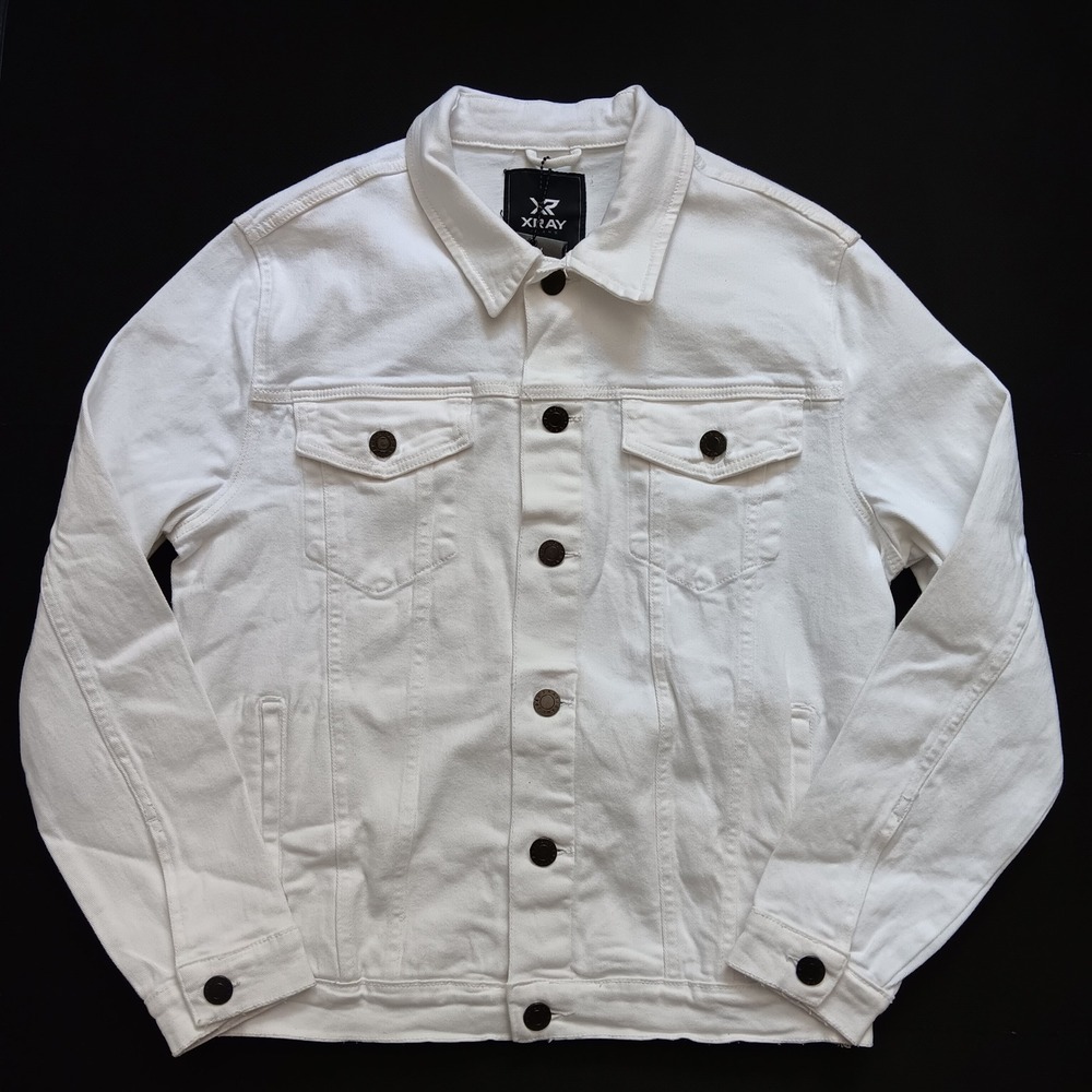 XRAY Denim Trucker Jacket Mens Medium White New Cotton Stretch Button Front